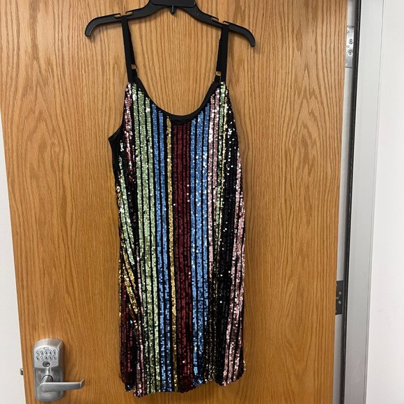 Torrid Size 0 (Size 12, Large) Rainbow Stripe Short Sequin Dress - Picture 1 of 4